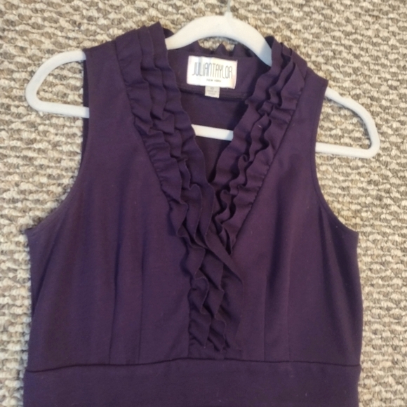 Julian Taylor Plum Sleeveless Knee Length Pencil Ruffle Dress sz 10 - Picture 2 of 4